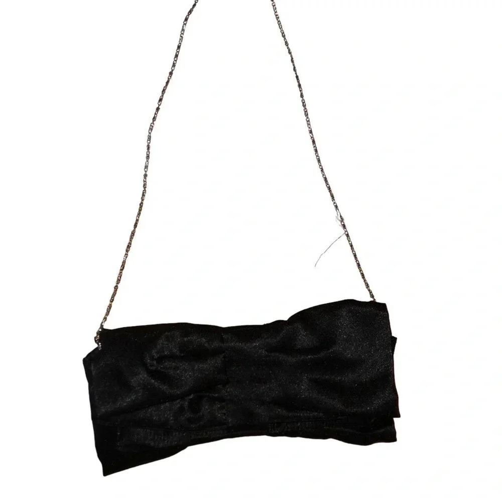 New Black satin formal coquette Bow purse evening bag. clutch classic  black tie